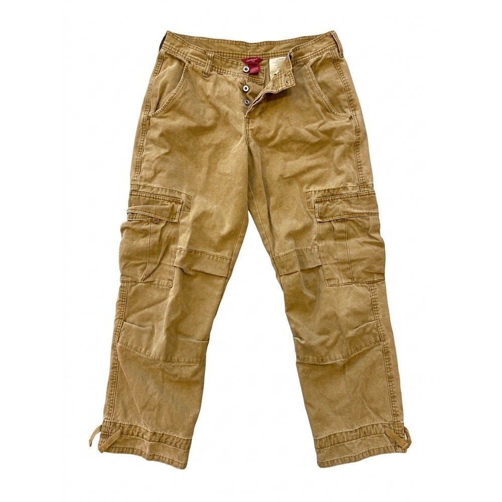 Sundance Cargo Pants Women Sz10 Brown Ankle Drawcord Button Fly Y2K Thick Stitch